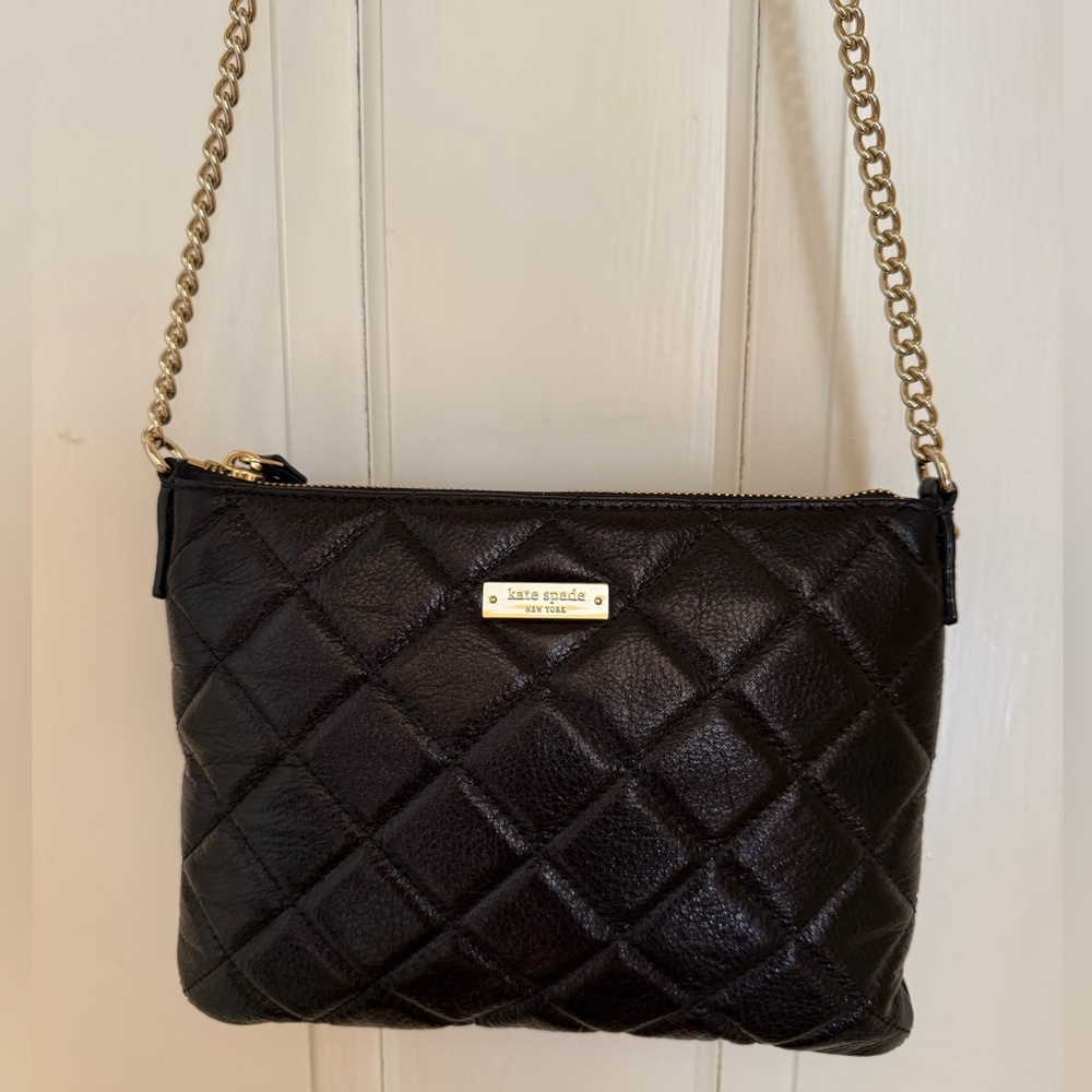 Kate Spade Black Quilted Leather Crossbody Bag Gold Chain Strap
